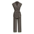 thumbnail image 3 of Women Fashion Solid Casual Suit Sleeveless Lac Up Cardigan High Waist Pants Suit Pant Suits plus Size Jumpsuit for Women Dresses for Grandmother of The Bride Snow Bib Womens Suite 269 Striped Trouser, 3 of 5