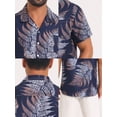 thumbnail image 7 of DARING DIVA Men's Short Sleeve Button Down Camp Collar Leaf Print Shirts M Dark Blue, 7 of 7