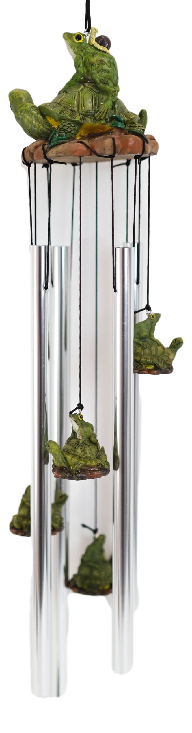 Ebros Tortoise Piggybacking Green Frog With Snail Garden Patio Wind Chime Decor