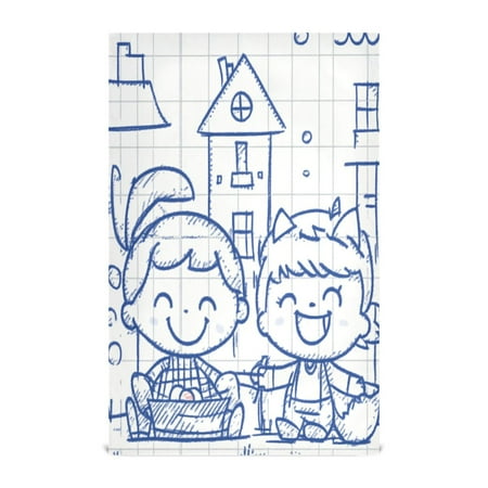

Simple Illustration Two Kids Kitchen Towels Set of 4 Tea Towels for Kitchen Decorative Waffle Dishcloths 28x18in