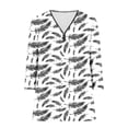 thumbnail image 5 of Penkiiy Hauts à Manches 3/4 pour Femmes Imprimé Plumes Col en V Manches Roulables Pull Automne S Gris, 5 of 5