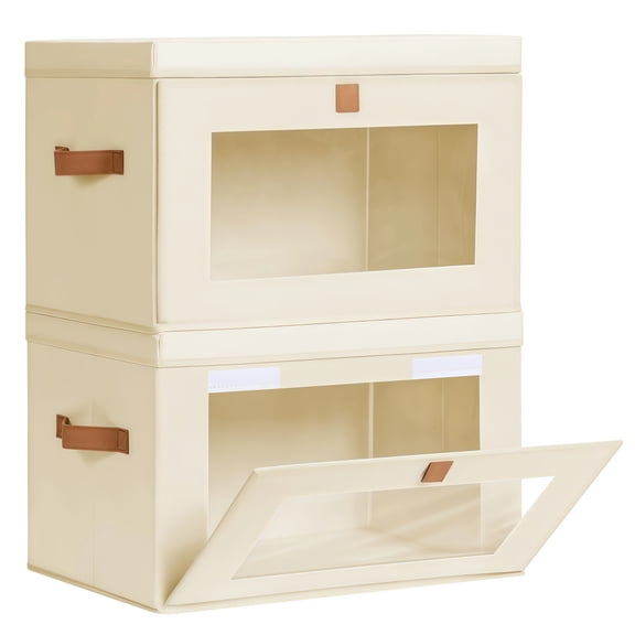 2PCS Foldable Storage Boxes With Transparent Window Portable Closet Organizers