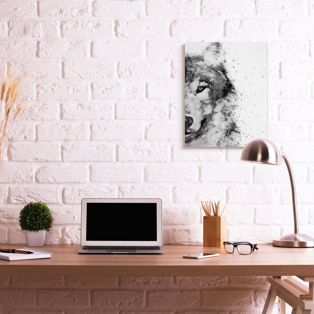 Stupell Industries Forest Wolf Wild Animal Watercolor Pop Black White Canvas Wall Art Design by Brandon Wong, 24" x 30"