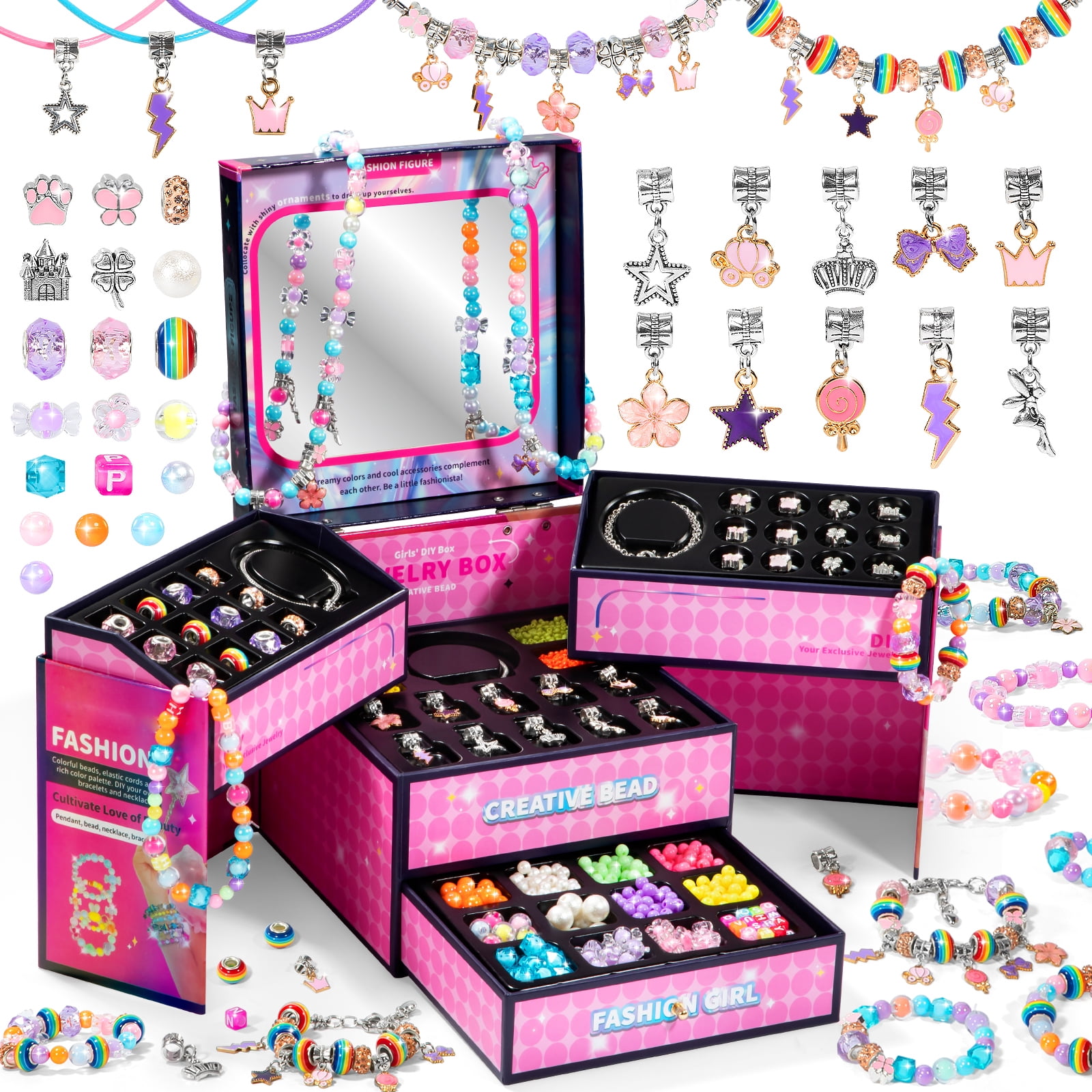 IHAHA Charm Bracelet Making Kit for Girls Ages 8-12, DIY Jewelry Making Kit & Craft Set with Beads, Charms & Necklace Kit Birthday Christmas Gift for Kids 4-6 7 8 Years Old Girl