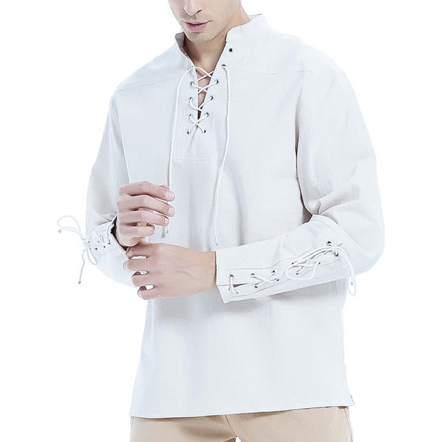 pstuiky camisa de manga larga para hombre, Camisa de cuello alto estilo hippie de manga larga para hombre, estilo playero, estilo informal, de color liso camisetas de hombre s