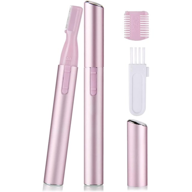 Recortador de cejas eléctrico para mujeres (rosa), recortador de precisión facial a batería, recorta el vello facial sin dolor, recortador de cejas eléctrico de belleza