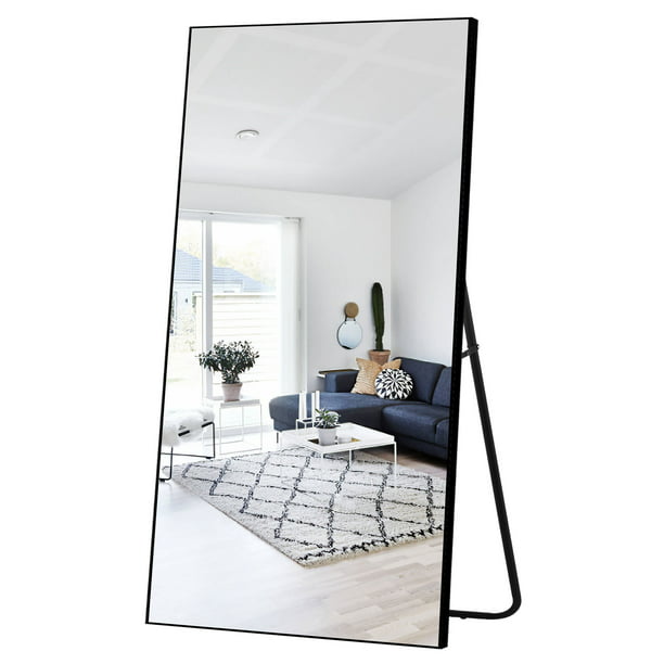 Modern Floor Mirror, Crystal Tufted Modern Floor Mirror