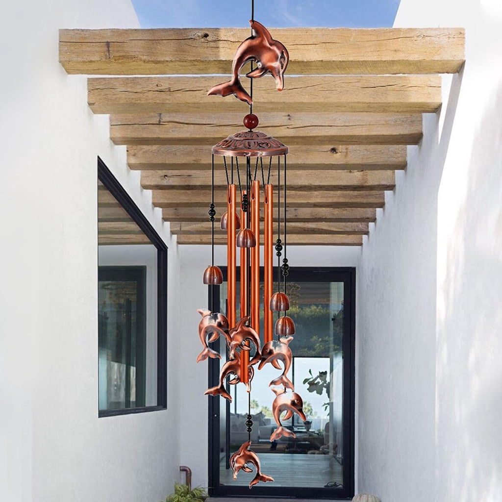 35 Inch Wind Chimes Retro Dolphin Bells Soothing Melodic Tones Indoor Outdoor Decoration for Patio Porch Garden Yard