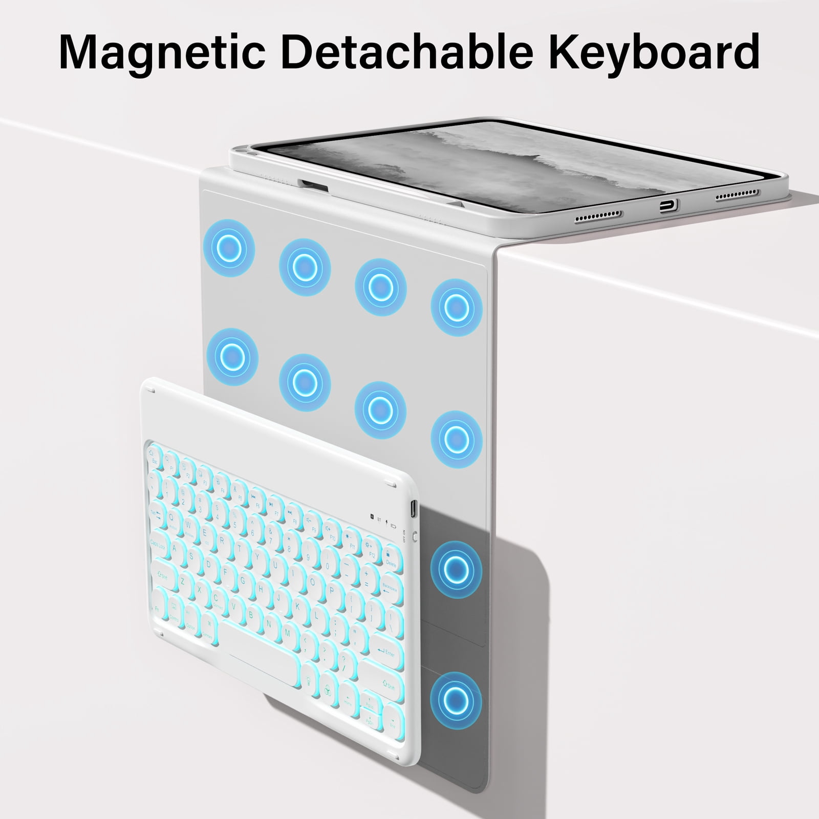 Aoub Backlit Keyboard Case for iPad (a16) 11th/10th Generation 2025/2022 with Pencil Holder, Magnetic Detachable Wireless Bluetooth Folio Stand Rechargeable Keyboard Cover, Grey