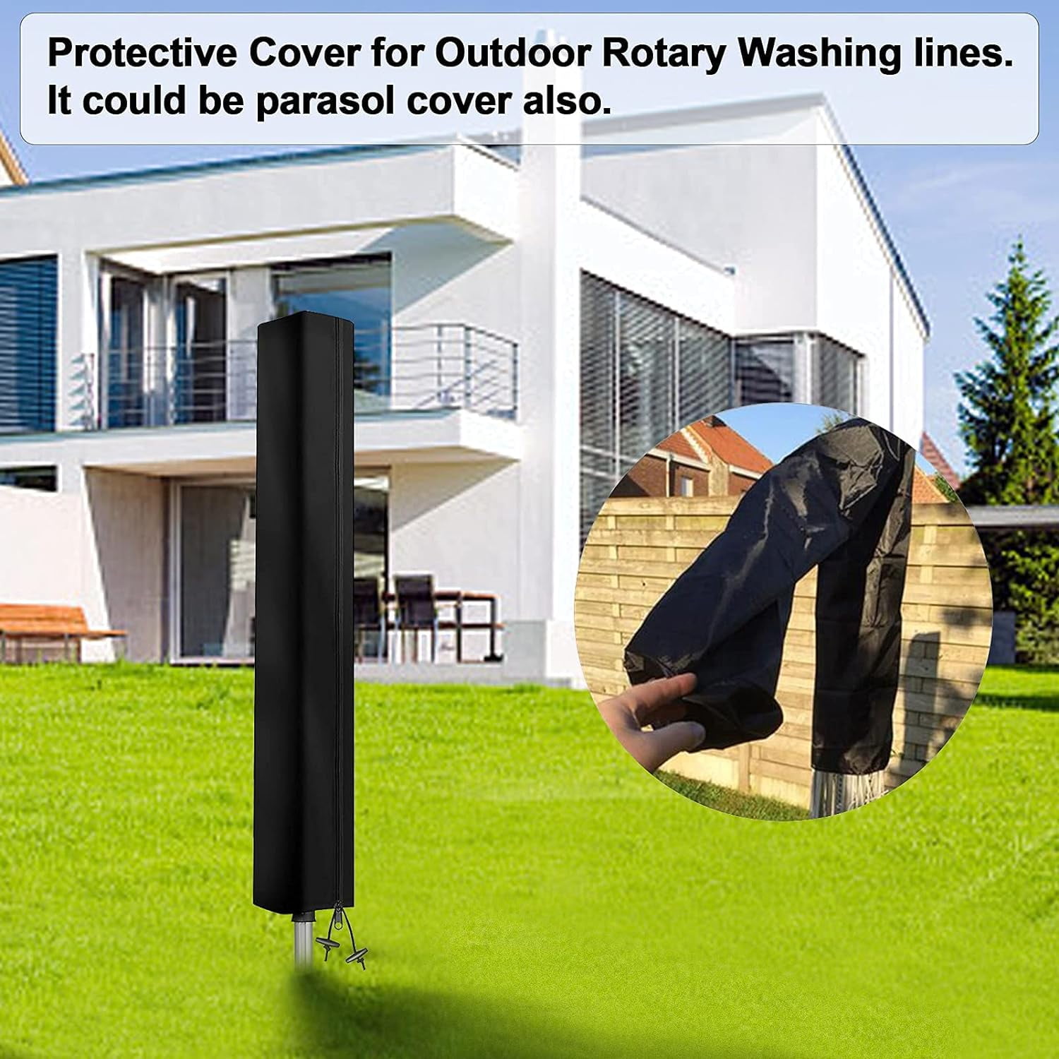 Washing Line Cover for Brabantia Rotary Clothes Line Cover 420D Oxford Waterproof with Zipper 160x15x15cm