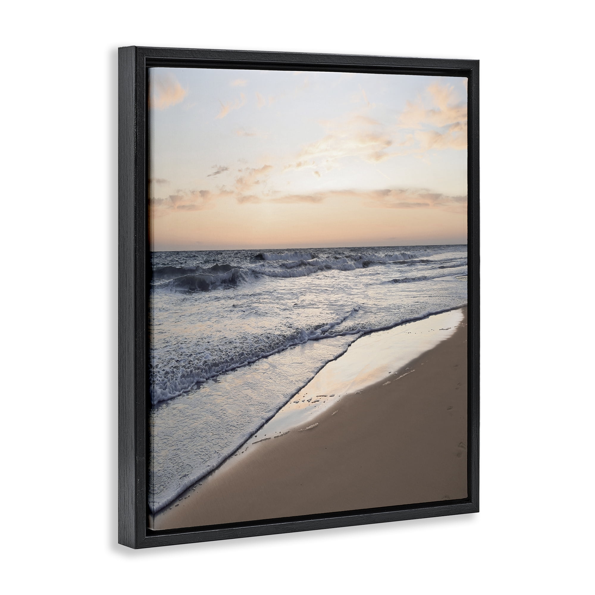 Stupell Industries Beach Tide at Sunset Nautical & Beach Photography Black Floater Framed Canvas Art Print Wall Art, 17 x 21