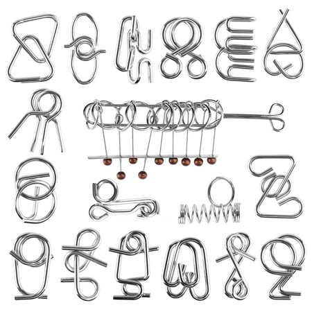 - 18Pcs Metal Wire Puzzles Brain Teaser Classical Intellectual Toy - Silver