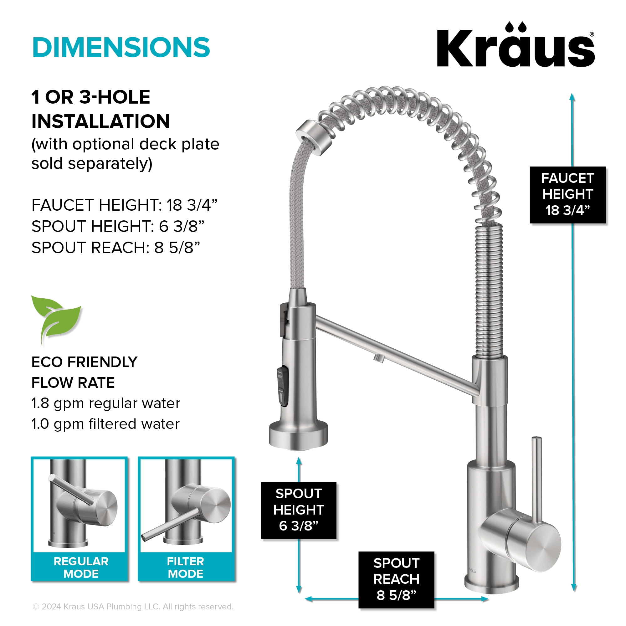 KRAUS Bolden 2-in-1 Commercial Style Pull Down Single Handle Water Filter Kitchen Faucet for Reverse Osmosis or Water Filtration System in Spot-Free Stainless Steel