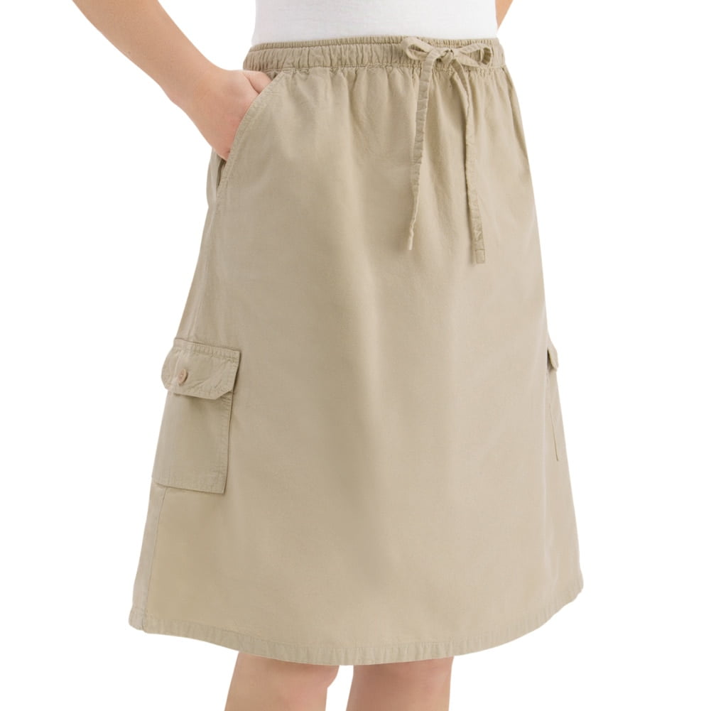 Women's Cotton Cargo Drawstring Skirt with Side Pockets, Large, Khaki