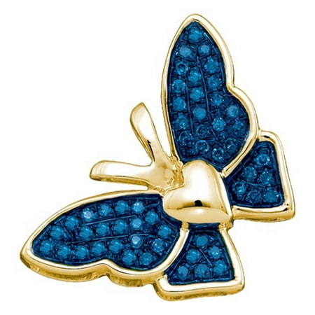 10k Yellow Gold 0.16CT Brilliant Blue & White Diamond Fancy Butterfly Pendant