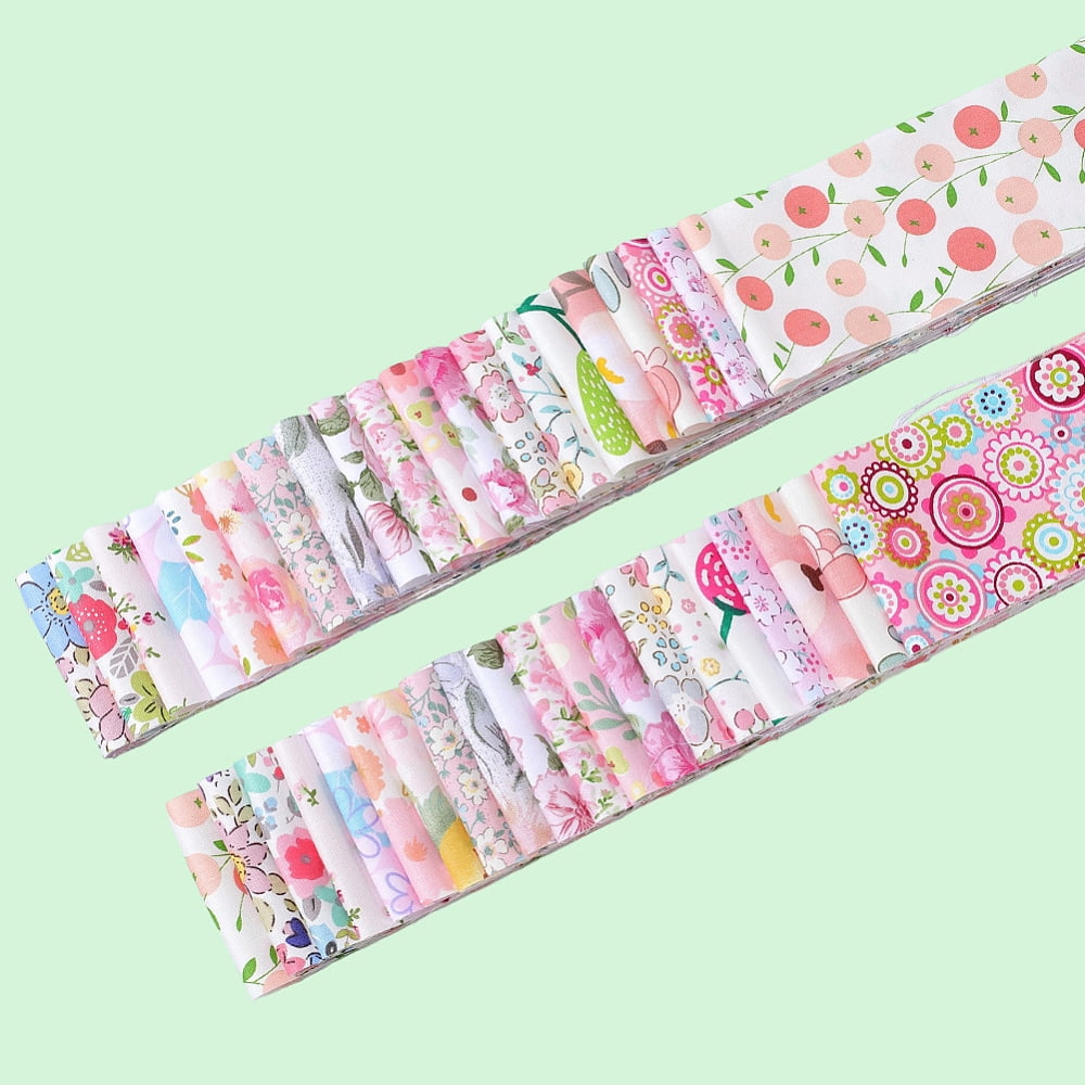 Flower Pattern Cotton Quilting Stripss Fabric Patchwork Fabric for DIY Craft Sewing Mixed Color 1000x65x0.1mm about 40pcs/set