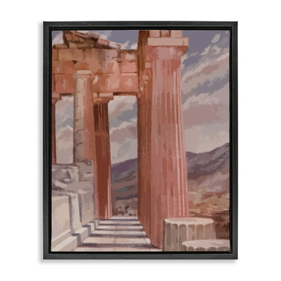 Stupell Industries Greek Architecture View Buildings & Architecture Painting Black Floater Framed Canvas Art Print Wall Art, 17 x 21