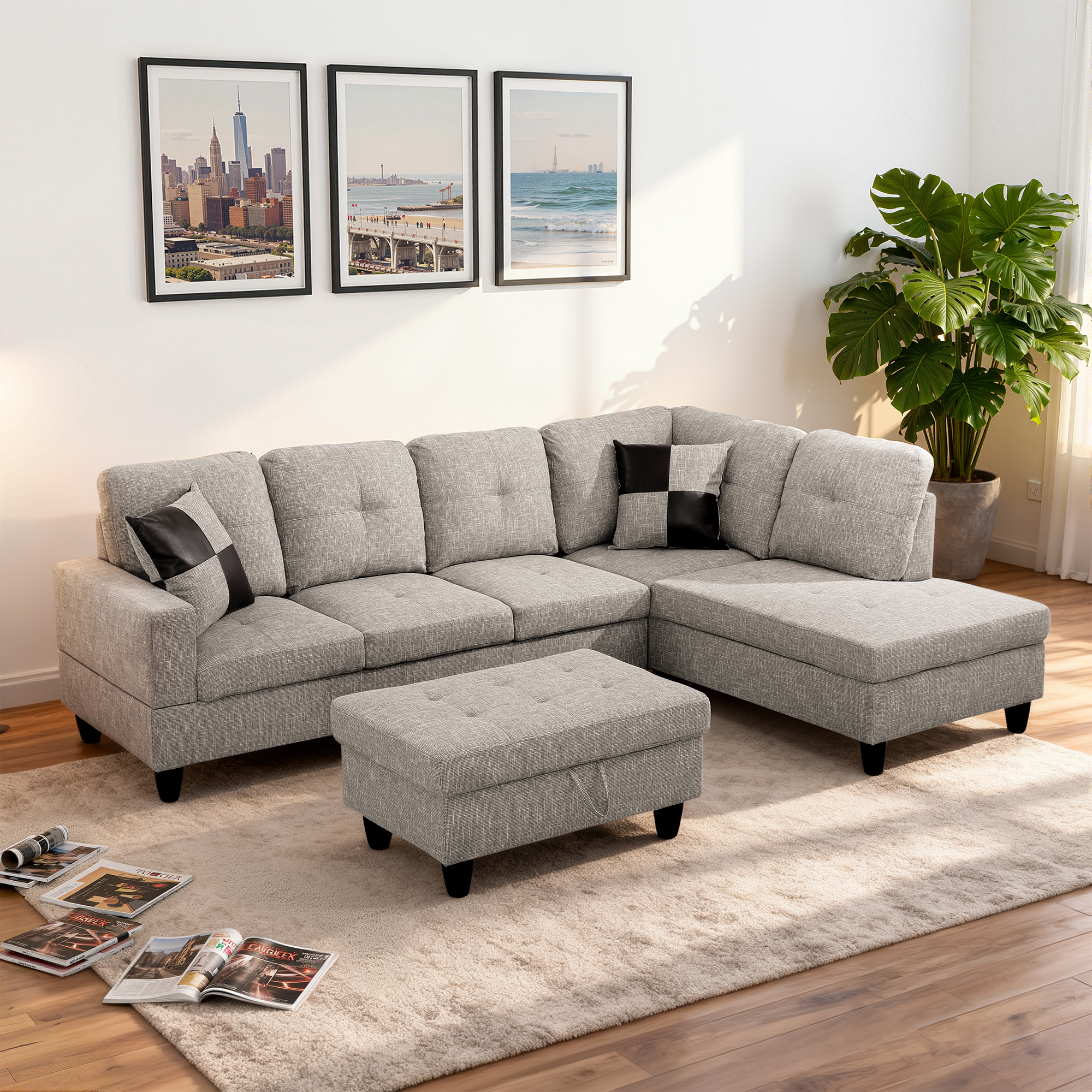 MAYEERTY Modern Adult 3-Piece Couch Living Room Sofa Set，Grey