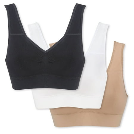Genie Bra TLC Womens Wireless Bra - Adjustable Seamless Bra, Neutral Color 3 Bra Pack - 42DD/DDD