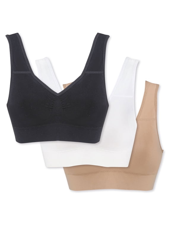 TLC Womens Wireless Bra - Adjustable Seamless Bra, Neutral Color 3 Bra Pack - 40CD