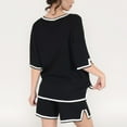 thumbnail image 6 of Women's Knit Lounge Set with V-Neck Top and Drawstring Shorts Featuring Contrast Trim - Black, Medium, 6 of 7