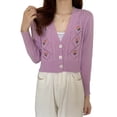 thumbnail image 1 of Cardigan Décontracté pour Femmes Y2k Manches Longues Broderie Florale Haut Court Ample, 1 of 4