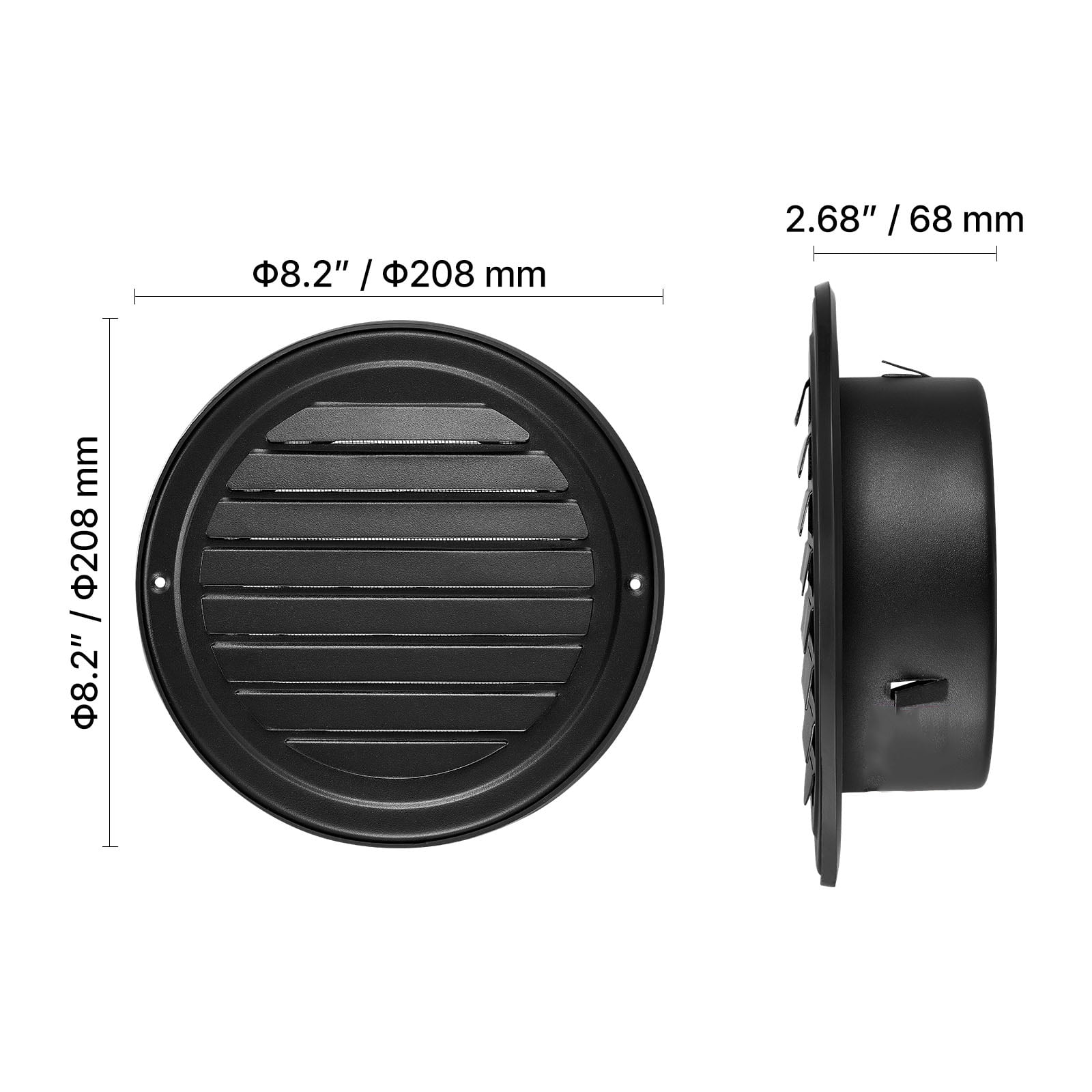 KFFKFF 6-Inch Wall Vent Cover, Round Louvered AC Vent with Protective Screen, Durable Stainless Steel for Home, Bathroom, Garage, Kitchen, Basement (2-Pack, Black)