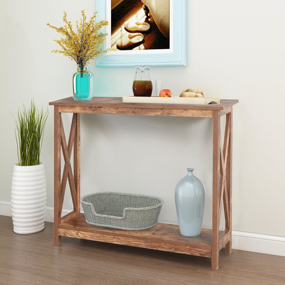 Farmhouse Wood Console Table With 2-Tier Storage, 39 Inches, Rustic ...