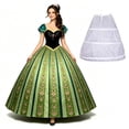 thumbnail image 4 of Adult Princess Anna Green Gown Cosplay Costume Off Shoulder Formal Party Dress, 4 of 6