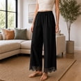 thumbnail image 5 of Wrongduck Women's Lace Trim Wide Leg Pants, Cropped Palazzo Trousers with Drawstring Elastic Waist and Pockets, Lightweight Summer Casual Lounge Pants, 5 of 7