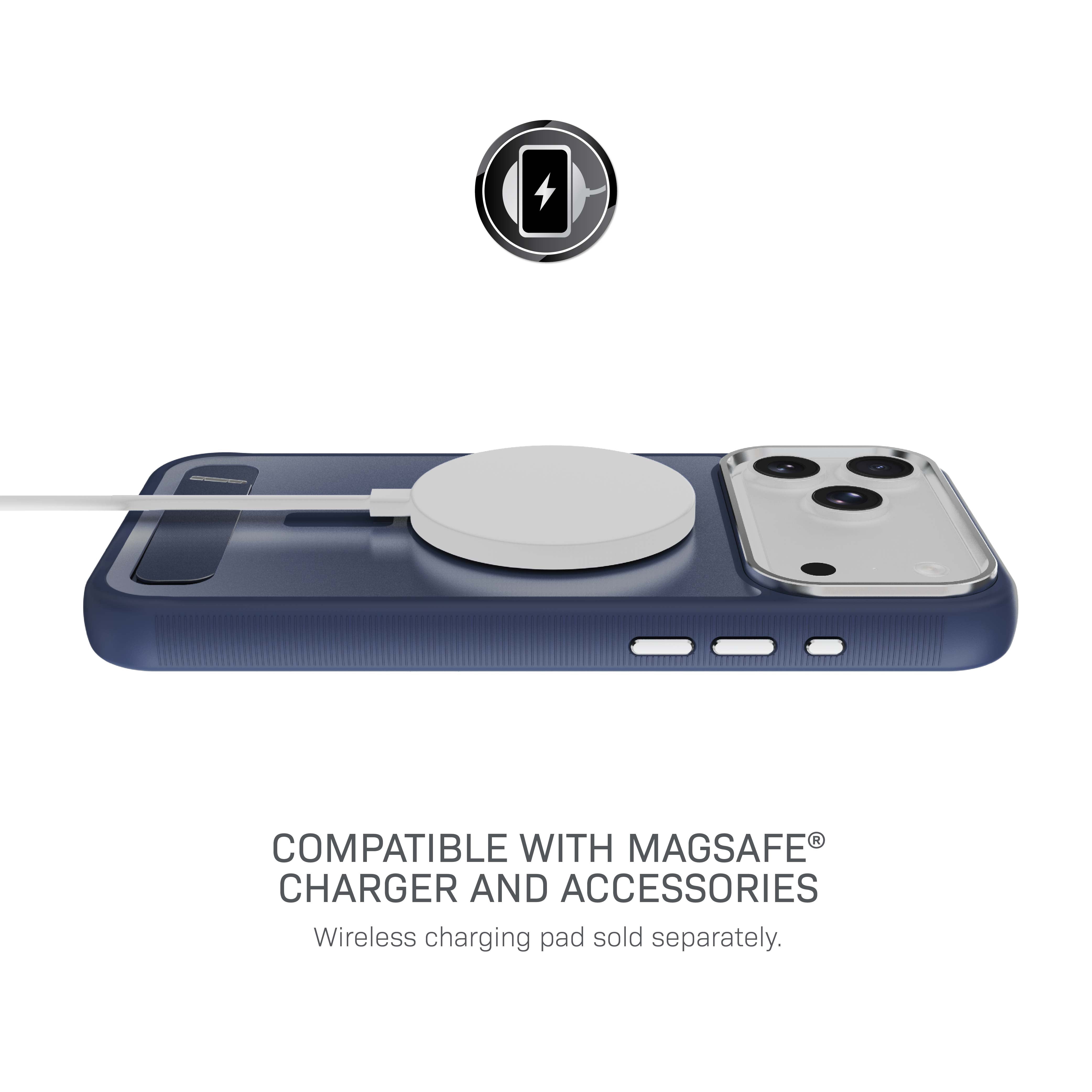 Body Glove Reflector Phone Case with Kickstand for iPhone 18 Pro Max / 17 Pro Max, MagSafe Compatible - Metallic Navy Blue