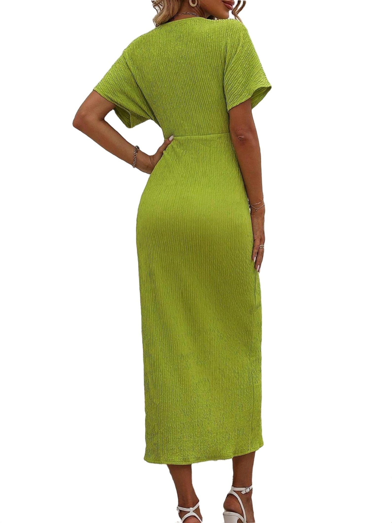 Elegant Plain V neck Fitted Short Sleeve Lime Green Women Dresses (Women's)  - Walmart.com