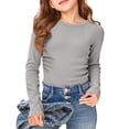 thumbnail image 2 of Long Sleeve Shirts for Girls Crewneck Slim Fit Tops Ribbed Shirt Casual Base Layer Tops Light Gray 170, 2 of 4