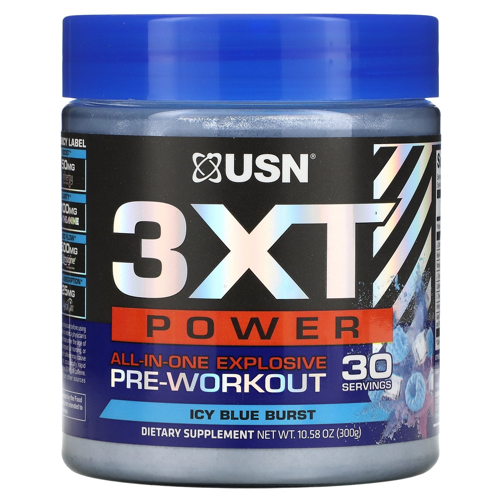 3XT Power, All-In-One Explosive Pre-Workout, Icy Blue Burst, 10.58 oz (300 g), USN