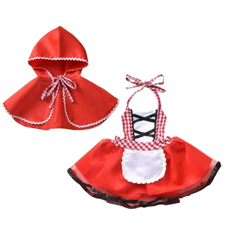 

Toddler Girls Outfit Kids Christmas Sleeveless Dress Cloak Red Riding Hood Outwear Party Set Outfits Clothes