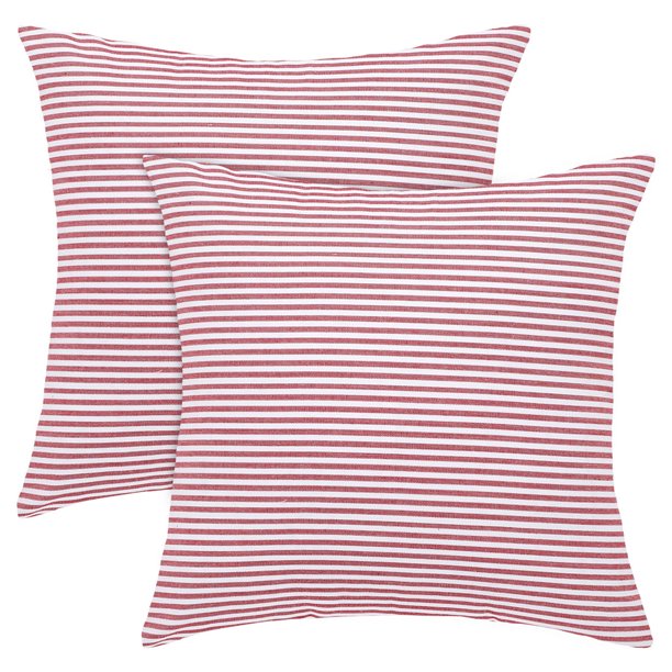 Farmhouse Striped Throw Pillow Cover Decorative Cotton Linen Stripe