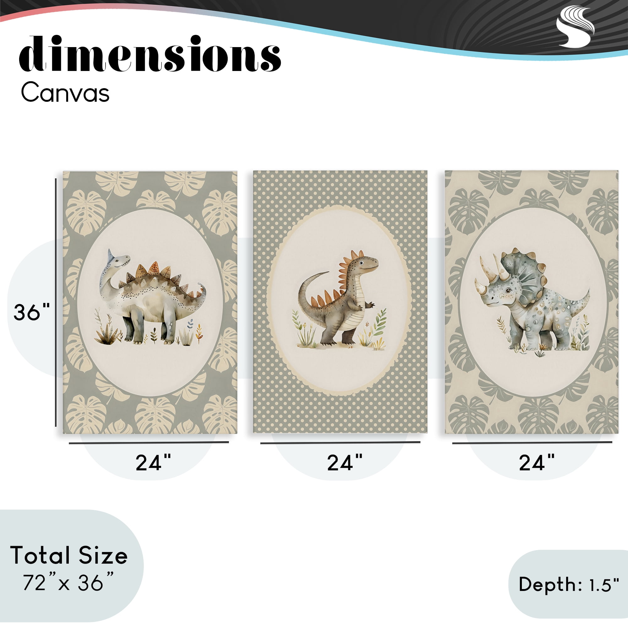 Stupell Industries Nursery Dinosaurs Tropical Border 3 Piece Canvas Wall Art Set, design by LSR Design Studio