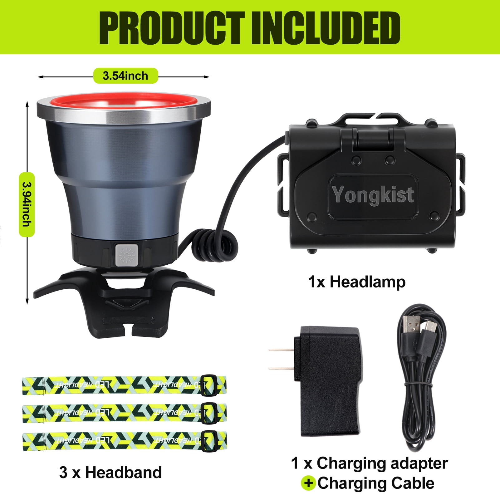 Yongkist Super Bright LED Headlamp Rechargeable, High Lumen Waterproof 4 Modes Headlamp Flashlight, Lightweight Head Torch for Camping, Running, Hiking, Fishing