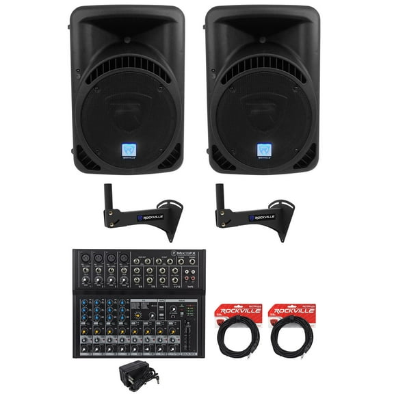 (2) Rockville RPG12BT 12" Bluetooth Wireless Link Speakers Mounts For Restaurant