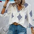 thumbnail image 3 of YOTMKGDO Blouses & Tops for Women, V-Neck Women's Summer V Neck 3/4 Casual Blouse with Random Print 3/4 Sleeve (Blue, L), 3 of 7