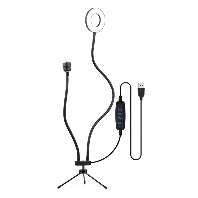 Andoer Anillo de luz LED de 3.5 pulgadas 5W 3 colores 3800K-6800K Brillo regulable con soporte ajust Andoer Lámpara de fotografía