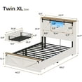 thumbnail image 4 of Farmhouse Twin XL Size Bed Frame with LED Lights, Charging Station, Wooden Twin XL Bed with Storage Bookcase Headboard, 2 Drawers, Country Rustic Bed Frame with Sliding Barn Door,White, 4 of 8