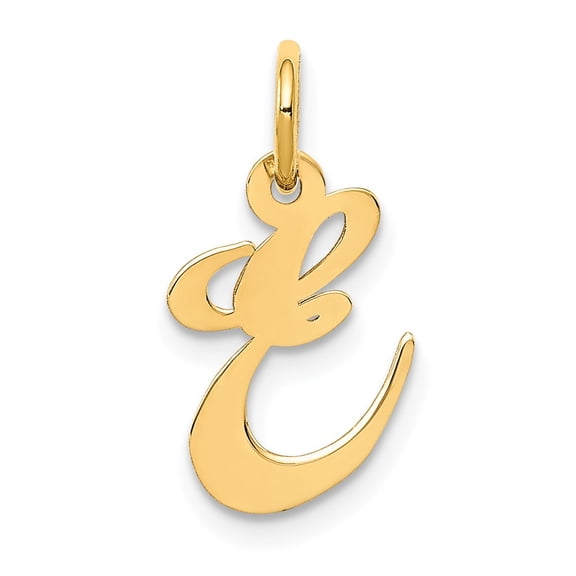 14K Yellow Gold Charm Pendant Themed 16 mm 13-17 Small Fancy Script Initial E