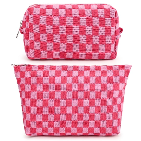 2 Pieces Makeup Bag Large Checkered Cosmetic Bag Capacity Canvas Mix Travel Toiletry Bag Organizer Cute Makeup Brushes Aesthetic Accessories Storage Bag for Women