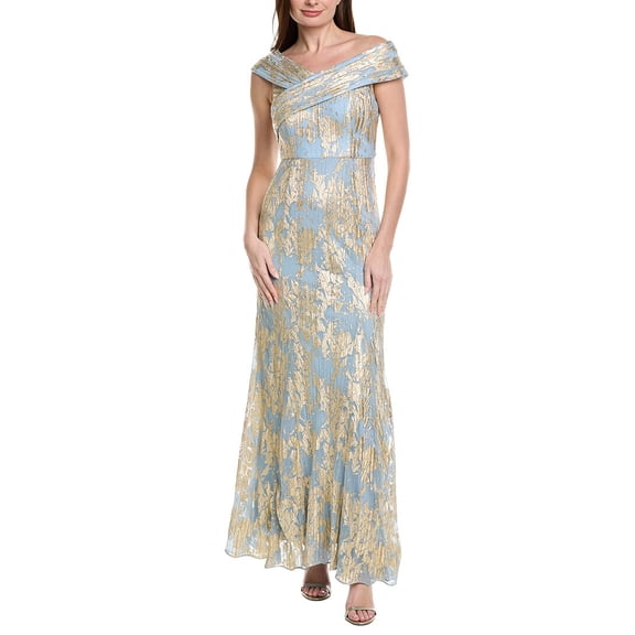 Adrianna Papell womens Foil Leaf Mermaid Gown, 0, Blue