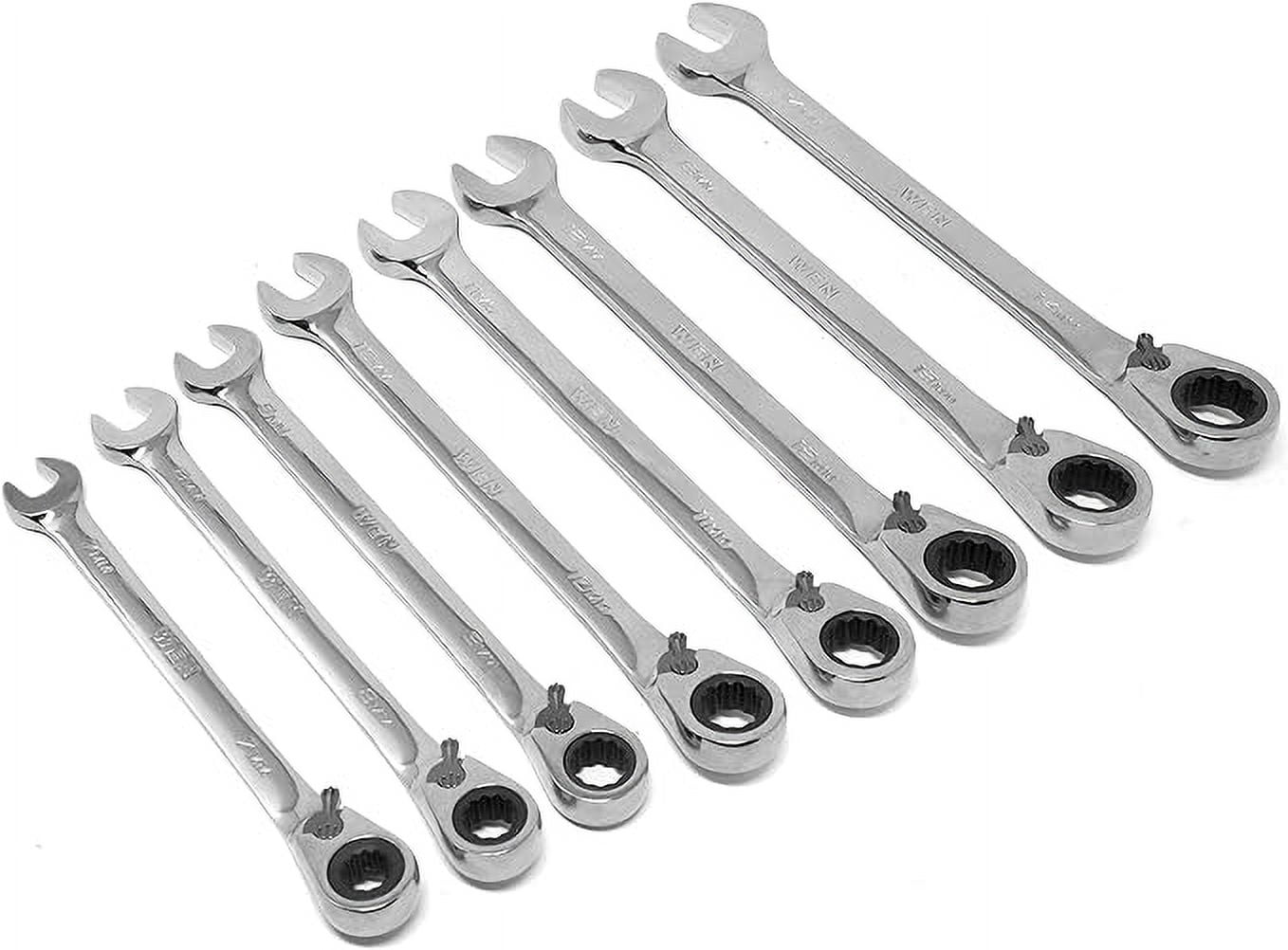 WEN 16-Piece Professional-Grade Reversible Ratcheting Metric Combination Wrench Set with Storage Pouch