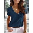 thumbnail image 2 of Women's Summer Casual Short Sleeve V-Neck Solid Color Basic T-Shirt Tops with Pocket, 2 of 6