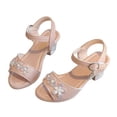 thumbnail image 2 of ITSAME Sandals for Girls, Open Toe Ankle Strap Low Block Heel Kids Fashion Comfortable Sandals Pink 12M(Little Kids), 2 of 6