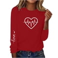 thumbnail image 2 of Itsame Valentine's Heart Sweatshirt Womens Long Sleeve T-Shirts Loose Crew Neck Tops Red Size L, 2 of 5