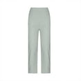thumbnail image 4 of Womens Cotton Linen Pants Stripe Elastic Waist Wide Leg Crop Pants Casual Loose Comfy Lounge Trousers with Pockets, 4 of 6